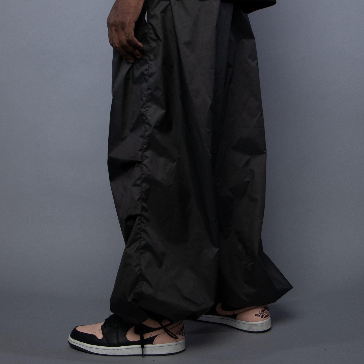 Polyester Baggy Parachute Pants - Black