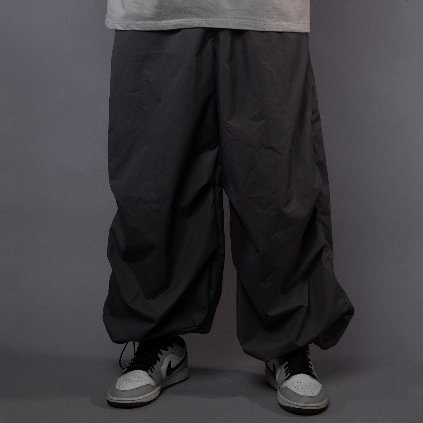 Polyester Baggy Parachute Pants - Dark Grey